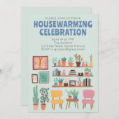 引っ越し祝いパーティーパーティー招待状かわいいリビングルームの棚 招待状 (正面/裏面)