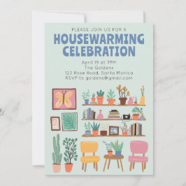 引っ越し祝いパーティーパーティー招待状かわいいリビングルームの棚 招待状