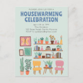 引っ越し祝いパーティーパーティー招待状かわいいリビングルームポストカー ポストカード (正面)