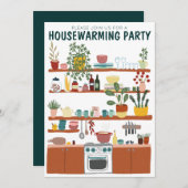 引っ越し祝いパーティーパーティー招待状キュートアートコージーキッチン 招待状 (正面/裏面)