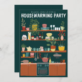 引っ越し祝いパーティーパーティー招待状キュートアートコージーキッチン 招待状 (正面/裏面)