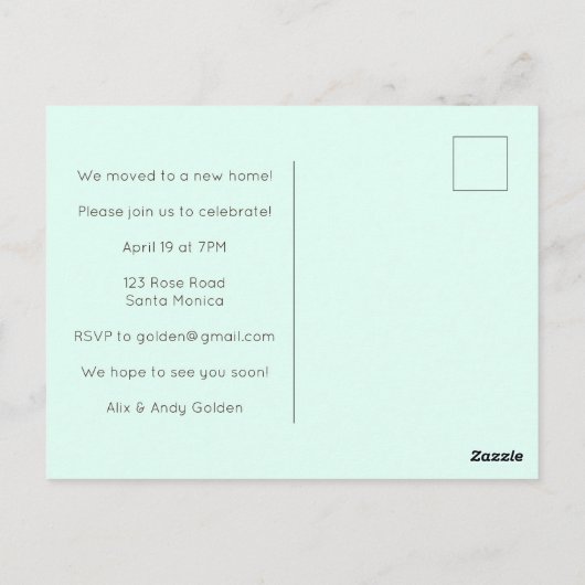 引っ越し祝いパーティーパーティー招待状キュートリビングルームソファ ポストカード (裏面)