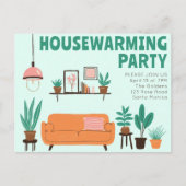 引っ越し祝いパーティーパーティー招待状キュートリビングルームソファ ポストカード (正面)