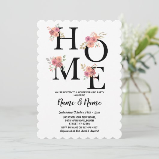 引っ越し祝いパーティーパーティー移動ホームフローラピンク 招待状 (スタンド正面)