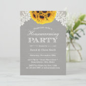 引っ越し祝いパーティーパーティー素朴ひまわりシルバーレース 招待状 (スタンド正面)