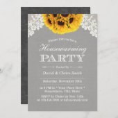 引っ越し祝いパーティーパーティー素朴ひまわりシルバーレース 招待状 (正面/裏面)