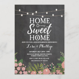 引っ越し祝いパーティーパーティー素朴フローラチョーク鍵招待状 招待状