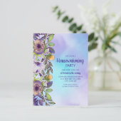 引っ越し祝いパーティーパーティー紫色の黄色い花 ポストカード (スタンド正面)