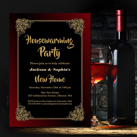 引っ越し祝いパーティーパーティー黒金ゴールド枠 招待状