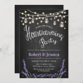 引っ越し祝いパーティーパーティー – カルボードメイソンジャールラベンダー 招待状 (正面/裏面)