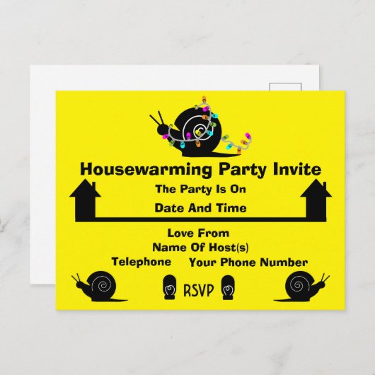 引っ越し祝いパーティーパーティー |自宅に移動 |おもしろい招待状 案内ポストカード (正面/裏面)