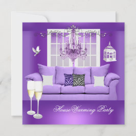 引っ越し祝いパーティーパープルシャンパンシャンデリアソファ 招待状