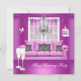 引っ越し祝いパーティーピンクシャンパンシャンデリアソファ 招待状