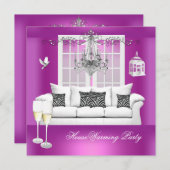 引っ越し祝いパーティーピンクパープルシャンパンシャンデリア 招待状 (正面/裏面)