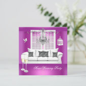 引っ越し祝いパーティーピンクパープルシャンパンシャンデリア 招待状 (スタンド正面)