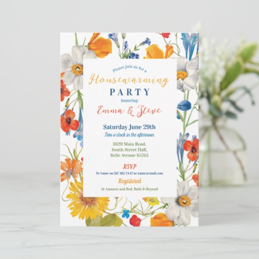 引っ越し祝いパーティーフローラ夏の色の花 招待状 (スタンド正面)