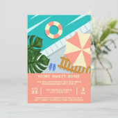 引っ越し祝いパーティープールパーティートロピカルプールシーン 招待状 (スタンド正面)