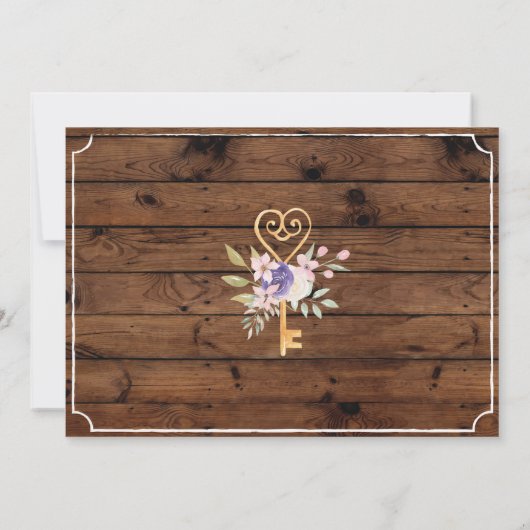 引っ越し祝いパーティーホームスイートホーム鍵フラワーズウッド 招待状 (裏面)