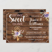 引っ越し祝いパーティーホームスイートホーム鍵フラワーズウッド 招待状 (正面/裏面)