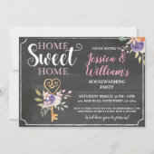 引っ越し祝いパーティーホームスイートホーム鍵フラワーズチョーク 招待状 (正面)