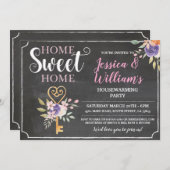 引っ越し祝いパーティーホームスイートホーム鍵フラワーズチョーク 招待状 (正面/裏面)