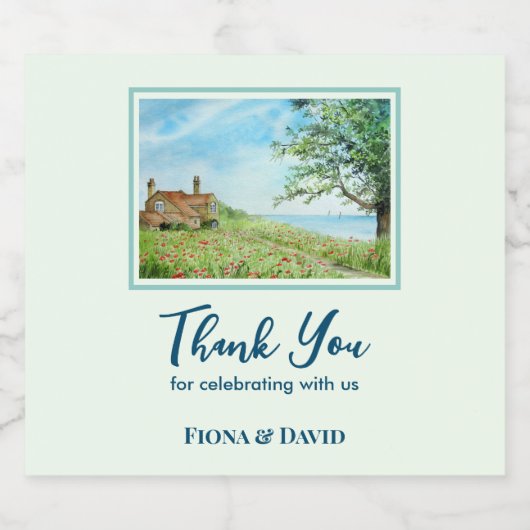 引っ越し祝いパーティーポピーフィールド横向き水彩 スパークリングワインラベル (シングルラベル)