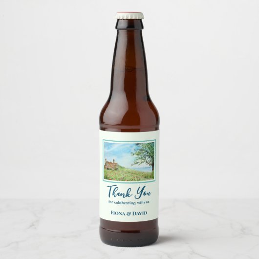 引っ越し祝いパーティーポピーフィールド横向き水彩 ビールラベル (正面)