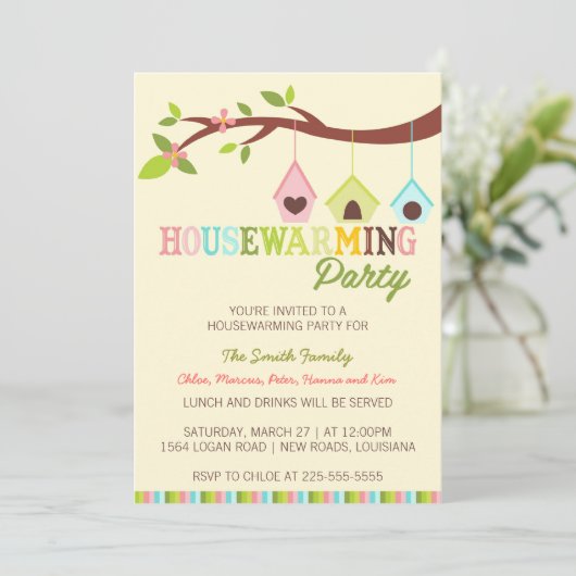 引っ越し祝いパーティーモダンバードハウス 招待状 (スタンド正面)