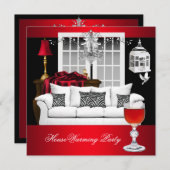 引っ越し祝いパーティーレッドホワイトブラックシャンデリアレッド 招待状 (正面/裏面)