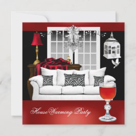 引っ越し祝いパーティーレッドホワイトブラックシャンデリア 招待状