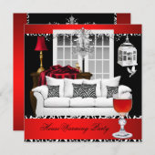 引っ越し祝いパーティーレッドホワイトブラックシャンデリア 招待状 (正面/裏面)