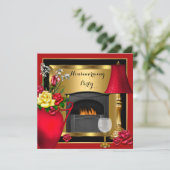 引っ越し祝いパーティーレッド金ゴールドバラデコールワイングラス 招待状 (スタンド正面)