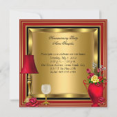 引っ越し祝いパーティーレッド金ゴールドバラデコールワイングラス 招待状 (裏面)