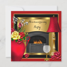 引っ越し祝いパーティーレッド金ゴールドバラデコールワイングラス 招待状