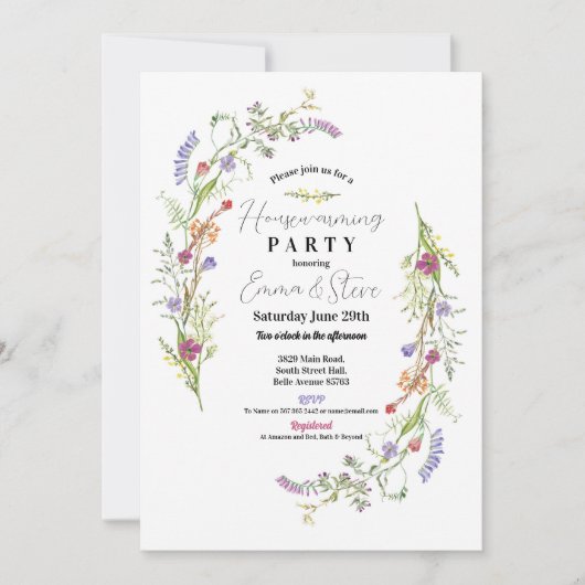 引っ越し祝いパーティーワイルドフラワーズフローラディティ 招待状 (正面)