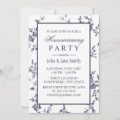 引っ越し祝いパーティーヴィンテージチノイスリーブルーホワイトフローラ 招待状 (正面)