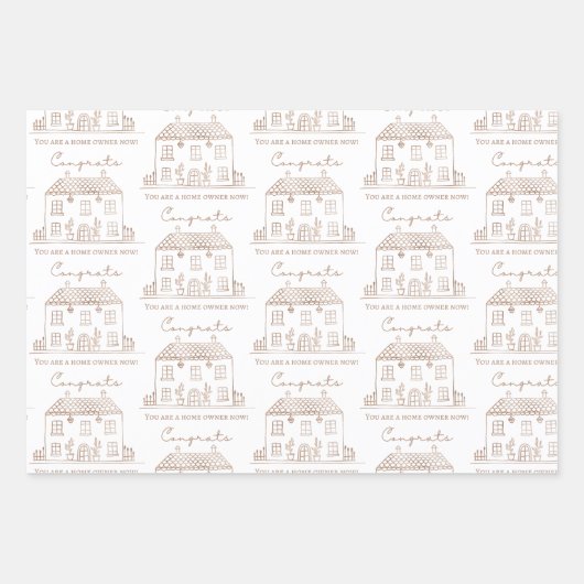 引っ越し祝いパーティー包装紙フラットシートセット3 ラッピングペーパーシート (正面3)