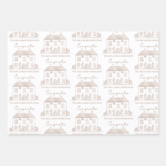 引っ越し祝いパーティー包装紙フラットシートセット3 ラッピングペーパーシート (正面)