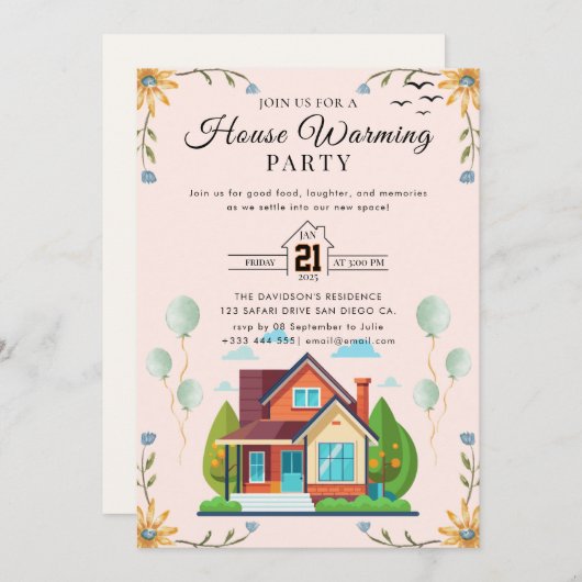 引っ越し祝いパーティー招待 招待状 (正面/裏面)