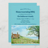 引っ越し祝いパーティー新しいホームポピーフィールドウォーター色 招待状 (正面/裏面)