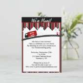 引っ越し祝いパーティー移動トラックパーティーレッド&ブラック 招待状 (スタンド正面)