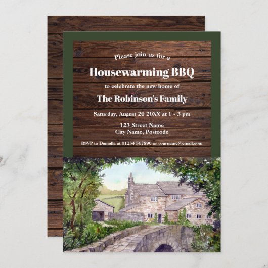 引っ越し祝いパーティー素朴ストーンブリッジファームハウス 招待状 (正面/裏面)