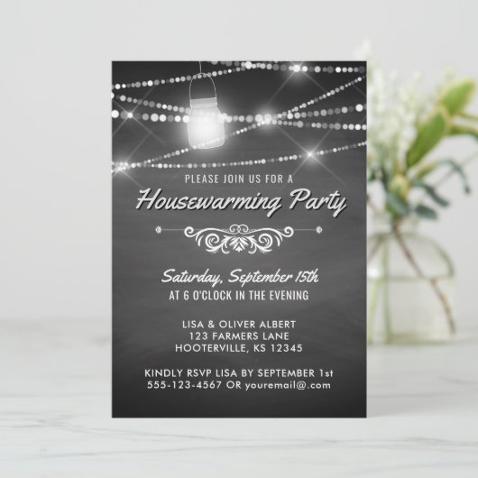 引っ越し祝いパーティー素朴パーティーの黒板灯 招待状 (スタンド正面)