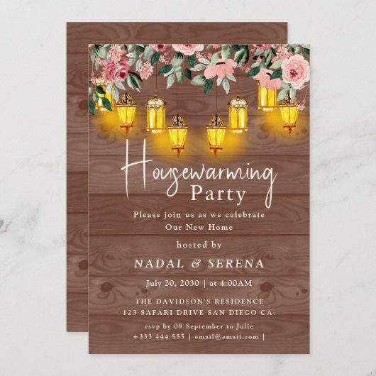 引っ越し祝いパーティー素朴パーティーホームスウィートホーム 招待状 (正面/裏面)