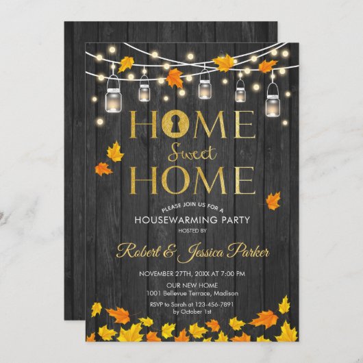 引っ越し祝いパーティー素朴パーティー – グレーウッド紅葉 招待状 (正面/裏面)