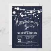 引っ越し祝いパーティー素朴パーティー – ネイビーブルーウッド 招待状 (正面)