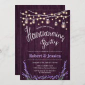 引っ越し祝いパーティー素朴パーティー – パープルウッドラベンダー 招待状 (正面/裏面)
