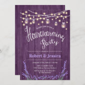 引っ越し祝いパーティー素朴パーティー – ラベンダーパープルウッド 招待状 (正面/裏面)
