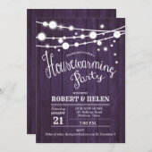 引っ越し祝いパーティー素朴パーティー – 紫の木目パターン 招待状 (正面/裏面)