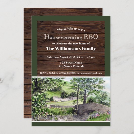 引っ越し祝いパーティー素朴ファームハウス近くのティルミヤ 招待状 (正面/裏面)